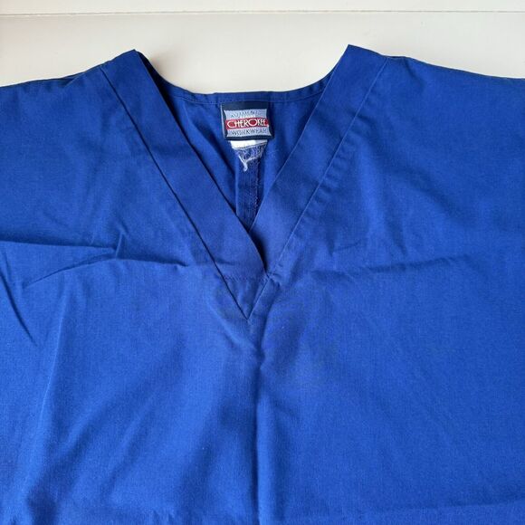 Cherokee Workwear Scrub Top Size Medium V Neck Short Sleeve Blue - Picture 3 of 14